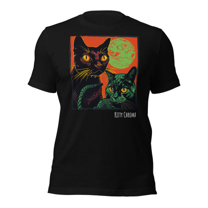 Sundown Soirée - Black Cotton All-Gender T-Shirt - Cat lovers - Graphic Print